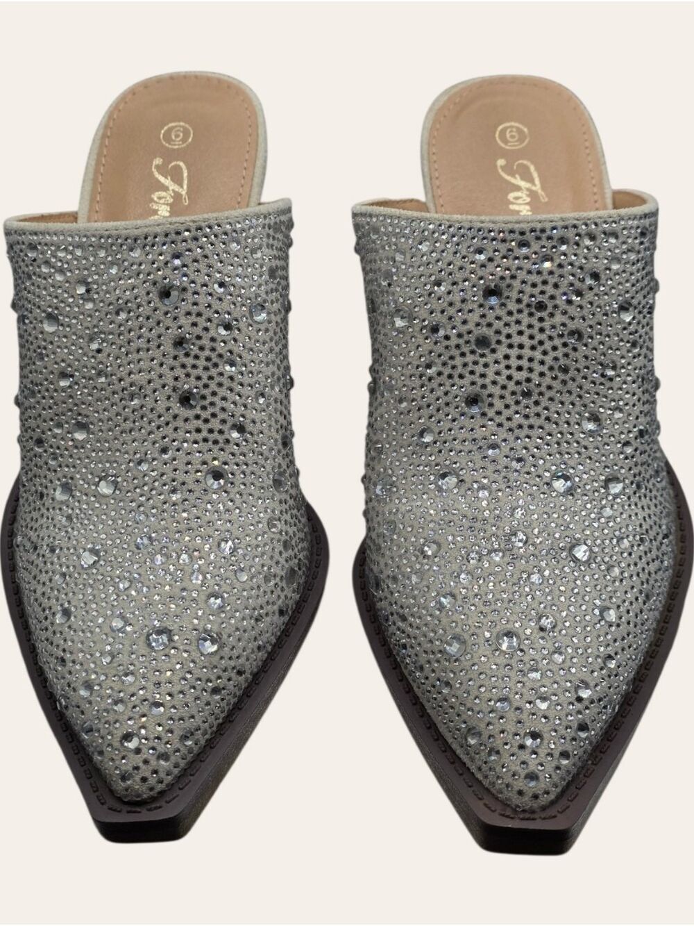 NIB Forever Link Buffy Rhinestone Mules Size 6 Glam Western Chic - Picture 2 of 8